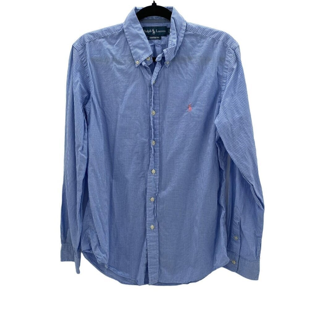 Ralph Lauren Custom Fit Long Sleeve Button Down Blue Gingham Shirt Size M